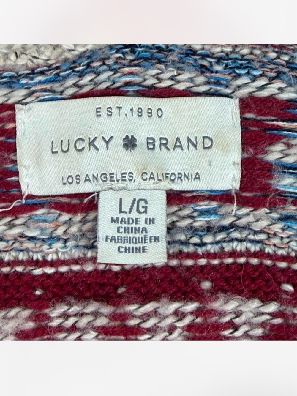 Lucky Brand Southwestern Knit Hooded Cardigan Open Front Boho Cozy Size L cabin - Picture 4 of 8